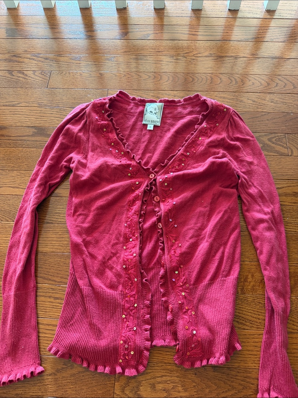 Yoana Baraschi Red Ruffled Knit Top